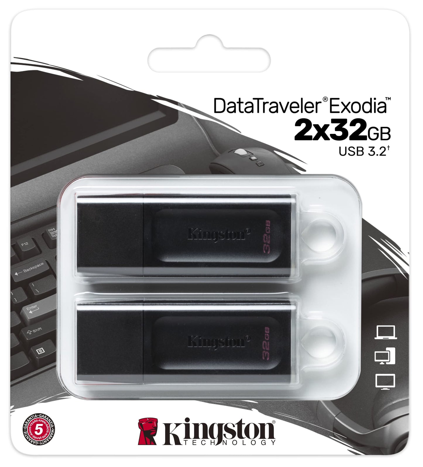 Kingston DataTraveler Exodia DTX/32, 64, 128, 256 GB Flash Drive USB 3.2 Gen 1 - with Protective Cap and Keyring in Multiple Colours