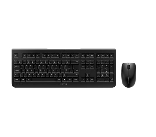 CHERRY DW 3000, Wireless Desktop Set, Multiple Layouts, 2.4 GHz RF Flat Design, Low-Noise Keys, Symmetrical Mouse, Black or Grey/White