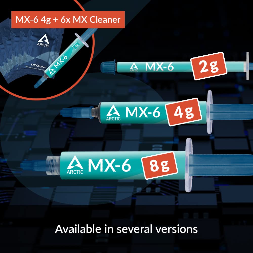 ARCTIC MX-6 (2 g) - Ultimate Performance Thermal Paste for CPU, consoles, graphics cards, laptops, very high thermal conductivity, long durability, non-conductive, non-capacitive