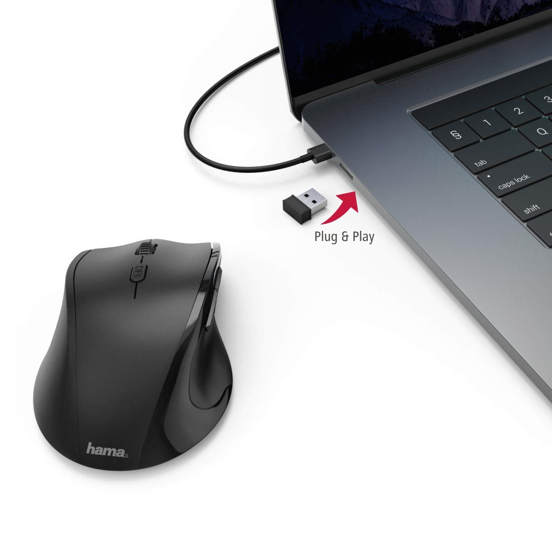 Hama Maus kabellos für Linkshänder ergonomisch (Linkshänder-Maus ohne Kabel, Wireless Funkmaus, USB Empfänger, vertikal, 800-1600 dpi, 3 Tasten inkl. Browser-Tasten, 2,4 GHz) schwarz