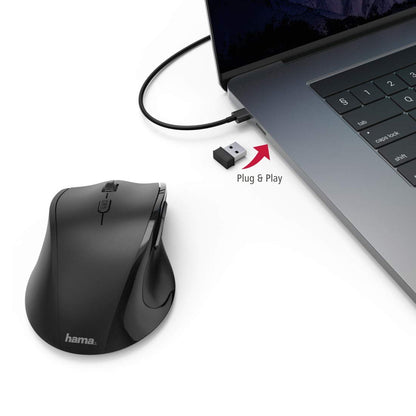 Hama Maus kabellos für Linkshänder ergonomisch (Linkshänder-Maus ohne Kabel, Wireless Funkmaus, USB Empfänger, vertikal, 800-1600 dpi, 3 Tasten inkl. Browser-Tasten, 2,4 GHz) schwarz