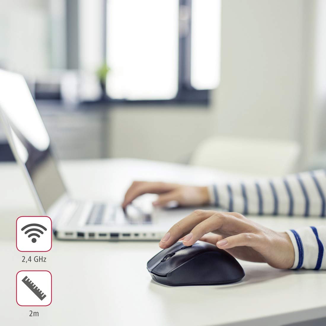 Hama Maus kabellos für Linkshänder ergonomisch (Linkshänder-Maus ohne Kabel, Wireless Funkmaus, USB Empfänger, vertikal, 800-1600 dpi, 3 Tasten inkl. Browser-Tasten, 2,4 GHz) schwarz