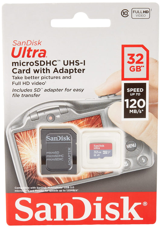 SanDisk Ultra microSDHC Memory Card + SD Adapter with A1 App Performance Up to 120MB/s, Class 10, UHS-I