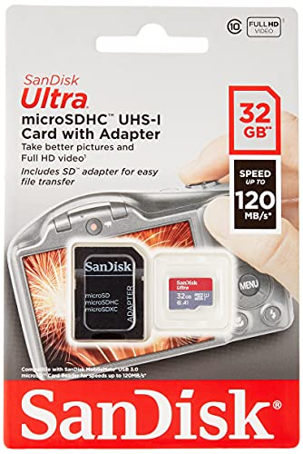SanDisk Ultra microSDHC Memory Card + SD Adapter with A1 App Performance Up to 120MB/s, Class 10, UHS-I