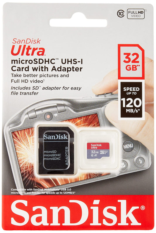 SanDisk Ultra microSDHC Memory Card + SD Adapter with A1 App Performance Up to 120MB/s, Class 10, UHS-I